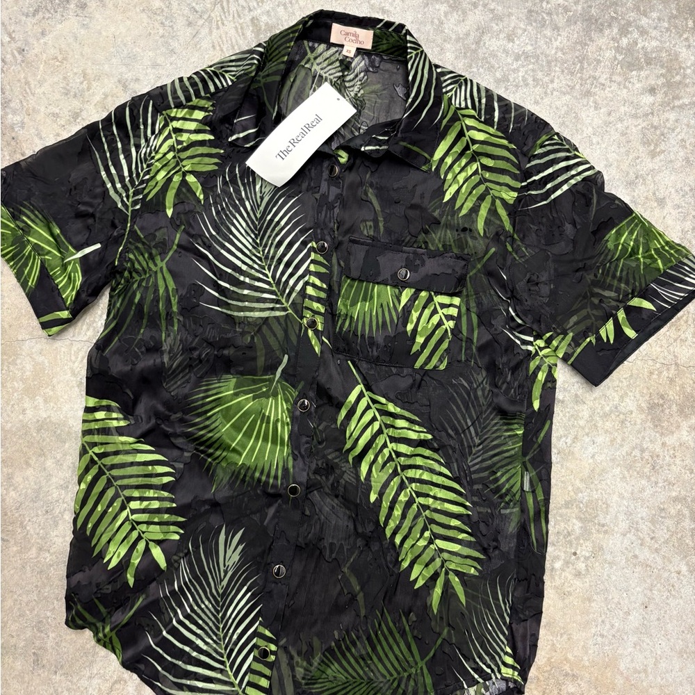 Black and‎ Green Leaf Print Shirt